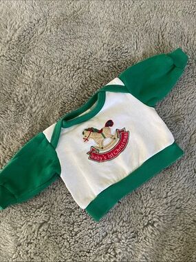 Vintage Baby's First Christmas Green & White Sweater Long Sleeve Top